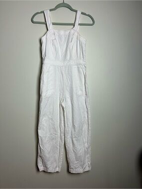Jasper Girls White Cotton Linen Blend Sleeveless Jumpsuit